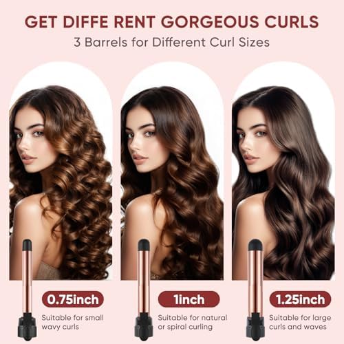 Rotating Curling Iron Set, Automatic Curling Wand for Long Hair, Easy to Use Hair Curler Get Effortless Beach Waves, 3 Sizes Ceramic Barrel 0.75" 1" 1.25" to 430°F with Home Button, Dual Voltage