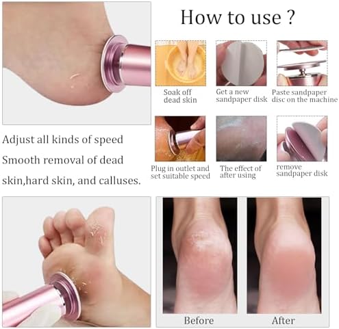 Electric Foot File Callus Remover Professional Foot File Pedicure Tools Adjustable Speed 120pcs Replacement Sandpaper disc Easy to Remove Cutin Dead Skin calluses for Men and Women(Rose Gold 120pcs)