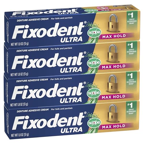 Ultra Max Hold Plus Scope Secure Denture Adhesive for Full and Partial Denture Wearers, 1.8oz 4 Pack