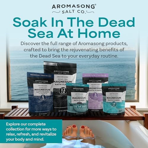 Aromasong RAW Magnesium Flakes + OptiMSM for Soaking 3 LB Resealable Pack - Muscle Relaxing Organic Bath Salts Magnesium Chloride Flakes, Mineral Soak.