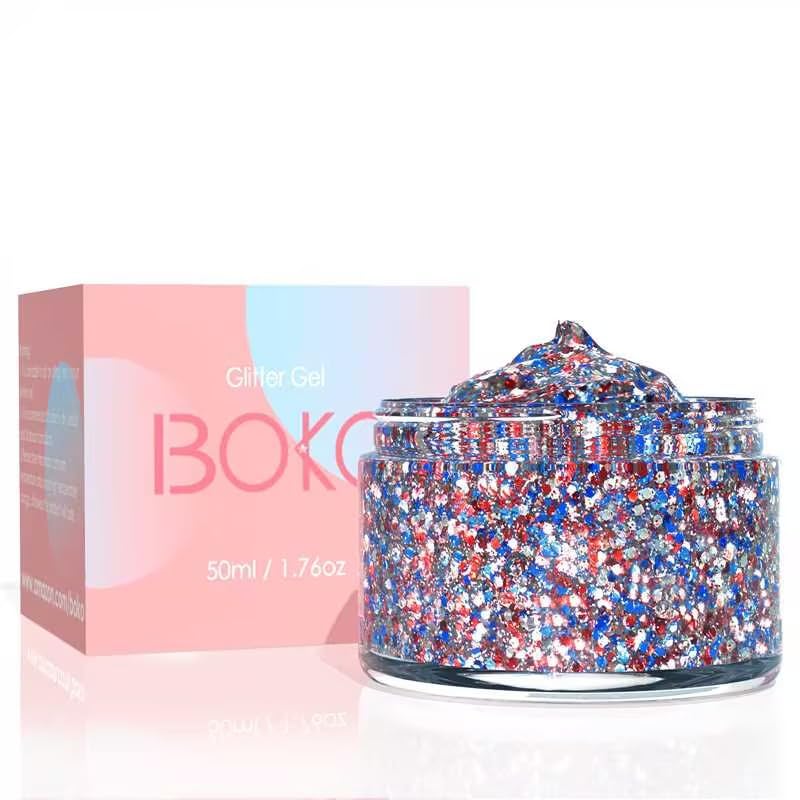Boko 50ML Body Glitter Gel, Orange Mermaid Chunky Glitter Gel for Face Hair Body Sparkle SFX Makeup, Cosmetic Face Glitter Sequins for Music Festival Concert Mardi Gras Party Rave Accessories