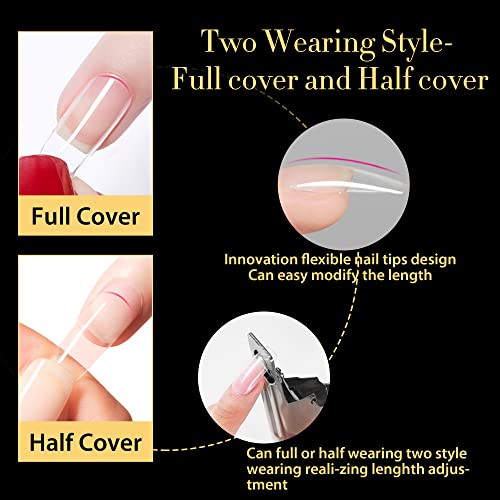 UNA GELLA Short Almond Gel Nail Tips, 600 Pcs Pre-Filed Short Nail Tips Almond Shape Half Matte Press On Nails 12 Sizes Full Cover Clear Fake Nails for Extension Home DIY Salon with Box