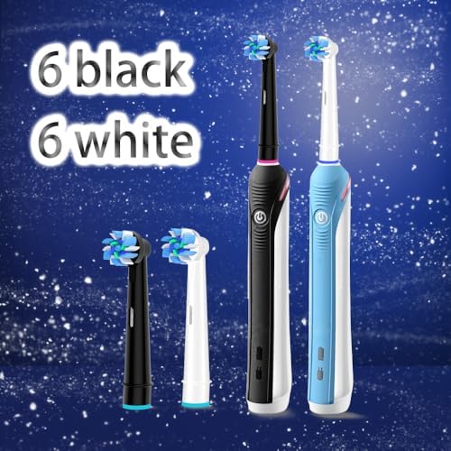 Replacement Toothbrush Heads Compatible with Oral B Braun, 12pcs Electric Toothbrush Replacement Heads Refills for Oral B Pro 1000, 9600, 500, 7000, 3000, 8000, Black and White for Home (1)