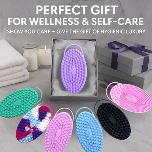 Avilana Silicone Body Scrubber – Gentle Shower Brush & Loofah Alternative- Food Grade & Lab Tested – Fast-Drying, Hygienic, BPA-Free Silicone Body Gentle Exfoliator (Green, Massage)