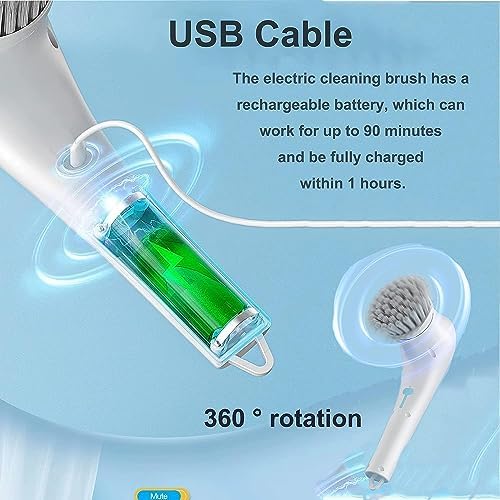 Electric Spin Scrubber - Shower Scrubber with 5 Replaceable Brush Heads, Portable Electric Cleaning Brush for Bathroom