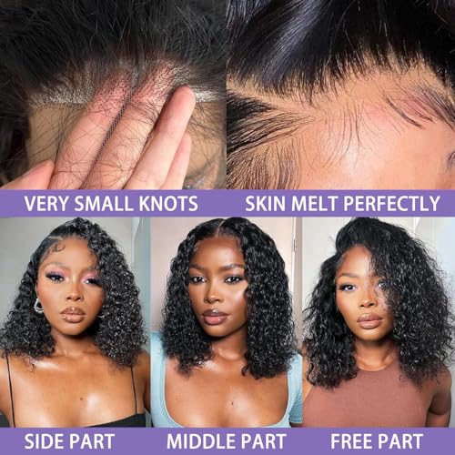 Sungirl Bob Wig Human Hair 13x4 Deep Wave Curly Lace Front Wigs For Women Short Bob Wig Pre Plucked with Baby Hair Glueless Hair Curly Wigs Nature Hairline 180% Density 10 Inch