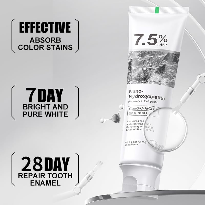 Nano Hydroxyapatite Toothpaste 7.5% nHAP, 4.23 oz – Enamel-Strengthening • Fluoride-Free • Natural Peppermint • Ideal for Sensitive Teeth