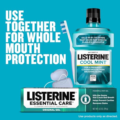 Listerine Essential Care Toothpaste, Bad Breath Treatment, Cavity Prevention, Fluoride Toothpaste; Powerful Mint Flavor, 4.2 oz, 6 Pack