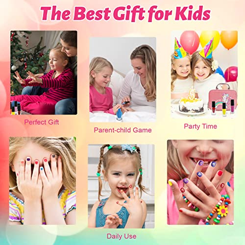 Kids Nail Polish Set for Girls, 25pcs Non-Toxic Peel-Off Water-Based Nail Polish, Glittery and Opaque Christmas Birthday Gifts Toddlers Kids Girls Toys