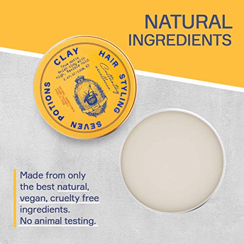 SEVEN POTIONS Hair Clay For Men and Women 3.4 fl oz - High Hold Matte Pomade - Effortless Hair Styling Product That Leaves No Residue - Water Based - Natural, Vegan, Cruelty Free