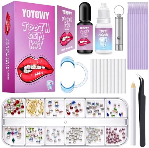 YOYOWY Tooth Gem Kit,Teeth Jewelry Kit with Glue and Light,Tooth Gems Kit for Teeth,Professional DIY Tooth Gem Kit,Fashionable Crystal for Teeth Sweet Smile Gems