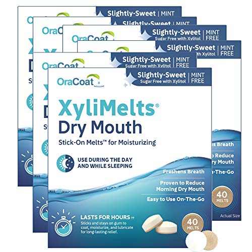 Oracoat XyliMelts for Dry Mouth Night Time or Day - Moisturizing Dry Mouth Adhering Discs, Sugar Free with Xylitol, 40 Count - 6 Pack, Slightly-Sweet Flavor, 8-Hour Relief