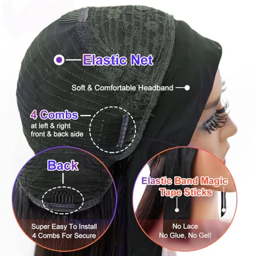 Headband Wig Human Hair Straight 18 Inch Headband Wigs for Black Women Glueless None Lace Front Wig Brazilian Virgin Human Hair Wigs Natural Color 150% Density