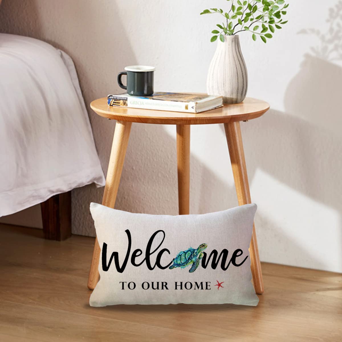 ULOVE LOVE YOURSELF Summer Welcome Throw Pillow Covers 12 x 20 Inch Farmhouse Beach House Decorative Lumbar Pillowcases Sea Turtle Cushion Covers for Front Porch Decor Housewarming Gifts