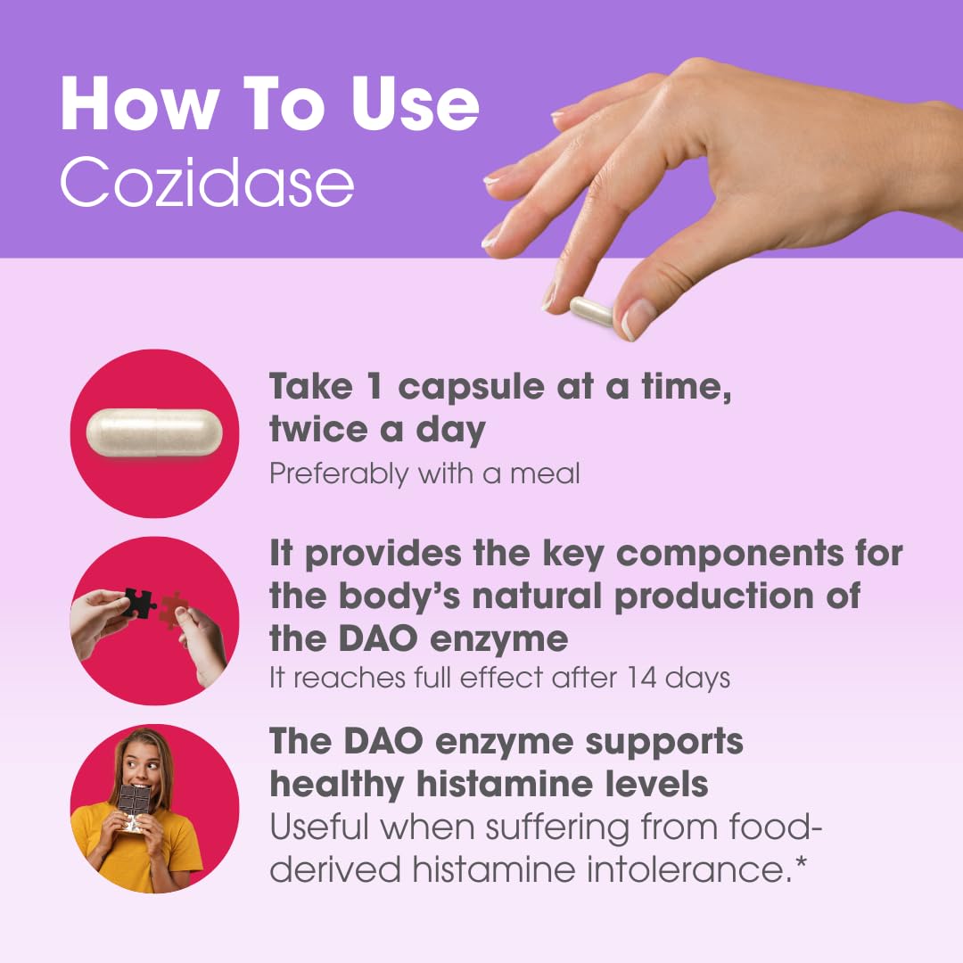 Intoleran Cozidase - 60 Capsules | Supplement for Histamine Intolerance & DAO Deficiency | Stimulates Diamine Oxidase (DAO) Enzyme Production | Vitamins & Minerals; Copper, Zinc, Vitamin B6 & C