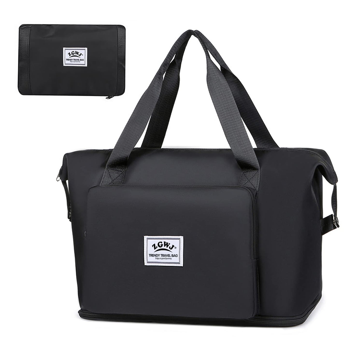 Travel Duffel Tote Bag,Waterproof Shoulder Weekender Bag For Women and Men Swim Sports Travel Gym Bag，Foldable and expandable bag Lightweight and easy Carry on Black
