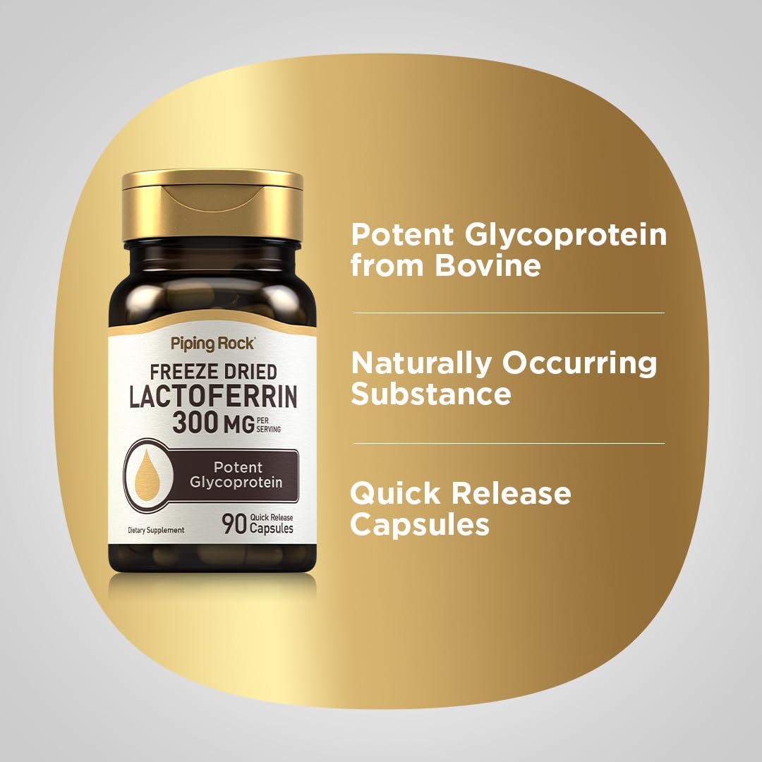 Piping Rock Lactoferrin Supplements | 300mg | 90 Capsules | Freeze Dried Potent Glycoprotein | Non GMO, Gluten Free