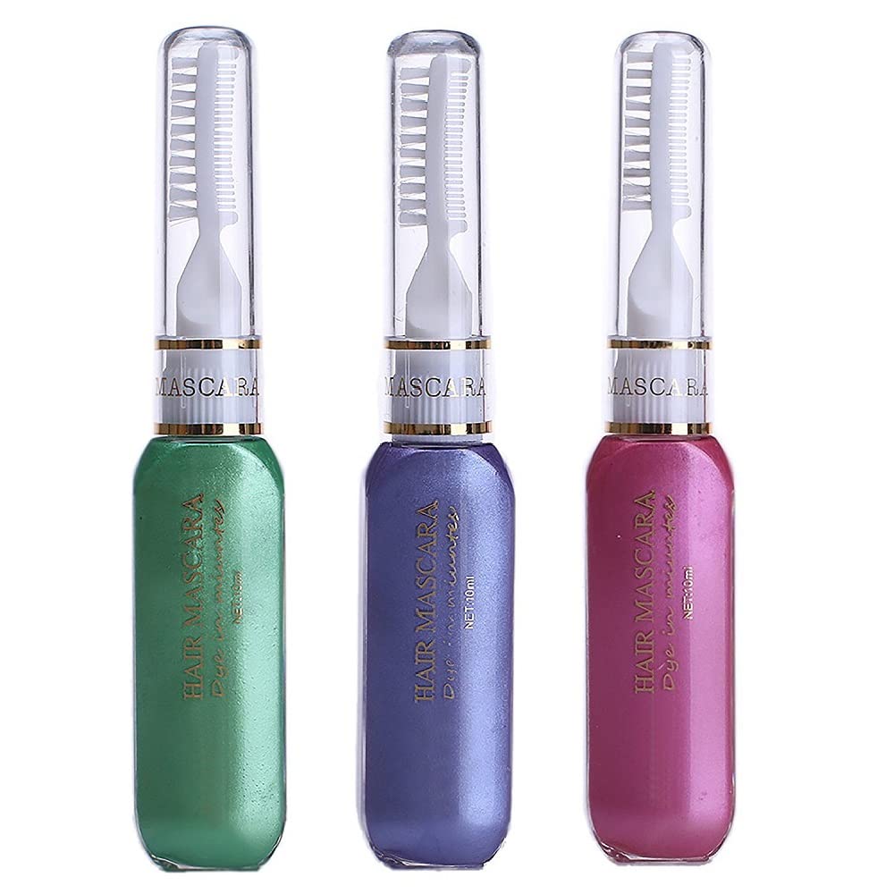 Temporary Hair Mascara Washable Temporary Hair Color Chalk Hair Dye Stick Non-toxic Instant Dye(Green+Pink+LP)