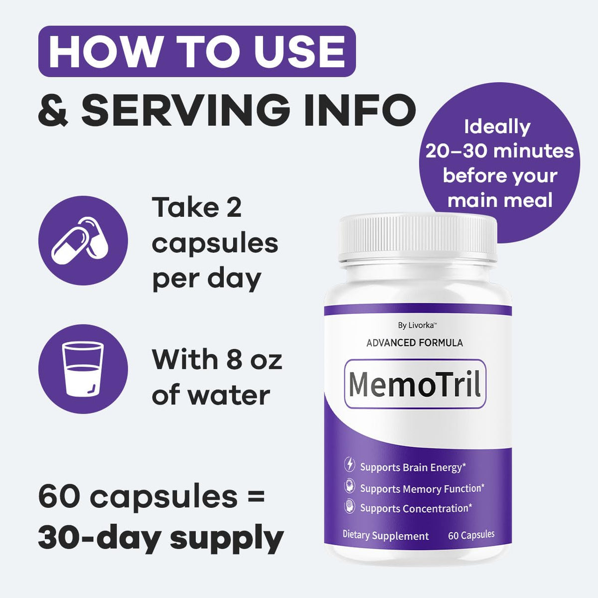 (2 Pack) Memotril Capsules - Official Memo Tril Advanced Brain Health Supplement Support Pills, All Natural Formula Memotril Vitamins For Overall Health & Wellness Reviews, 120 Capsules For 2 Months