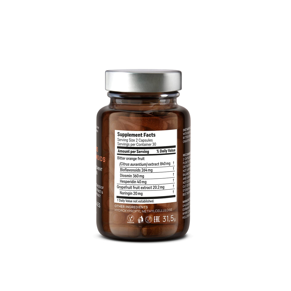 CLAV Citrus Bioflavonoids - Vegan Flavonoids Supplements Made from Bitter Orange and Grapefruit Extract - Antioxidant & Immune Support - 60 Capsules - Made in Germany