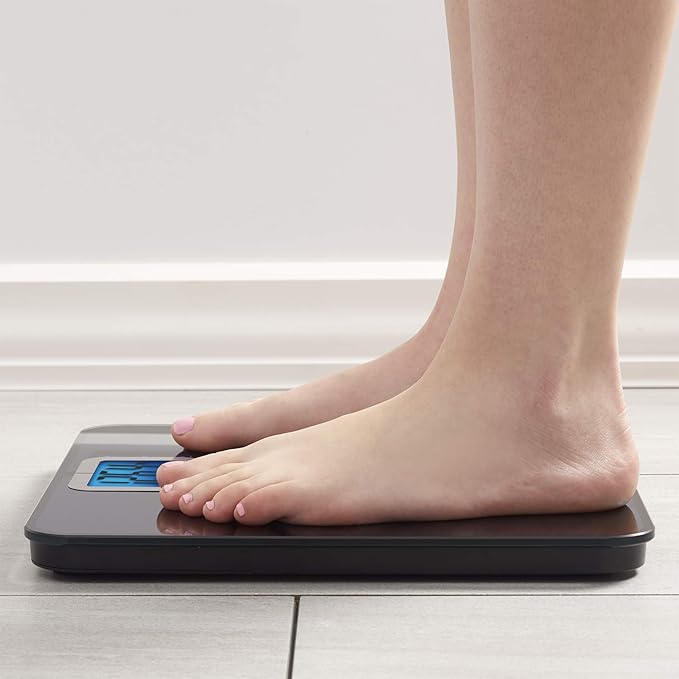 Digital Fat/BMI Bathroom Scale with High Precision Sensors – Large Display Accurately Measures Body Water, Muscle Mass, and Calorie Estimator, Blue