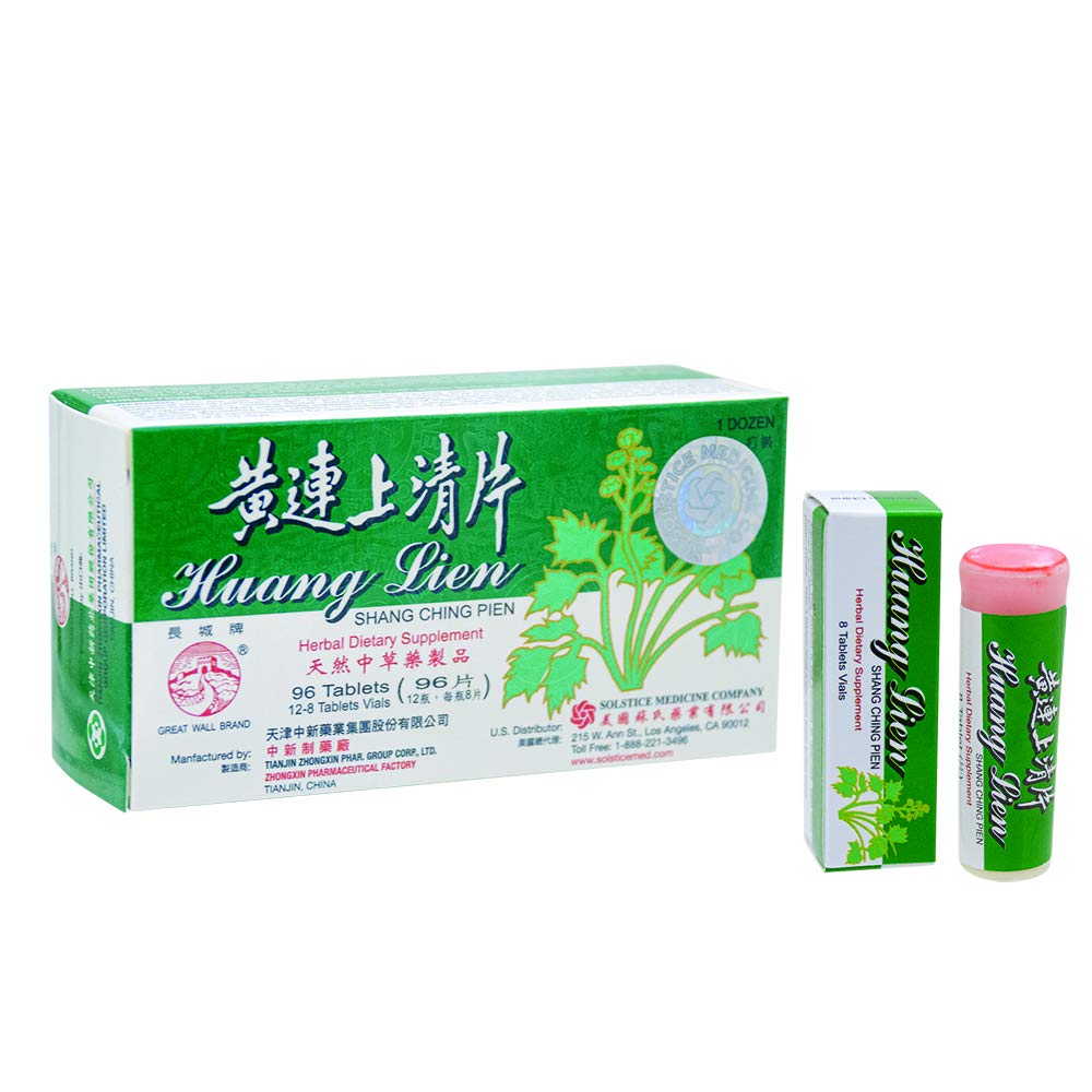 Huang Lien Shang Ching Pien Herbal Supplement (Throat, Upper Respiratory, Stomach, Immune Health) (96 Tablets) (1 Box) (Solstice)