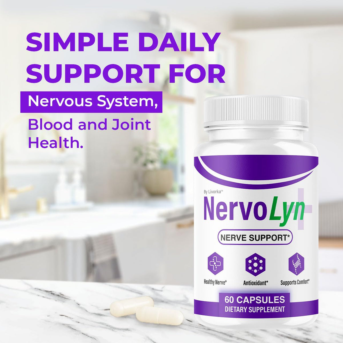 (2 Pack) NervoLyn Capsules - Official Nervo Lyn Advanced Supplement Formula Nerve Health, Natural NervoLyn Brain & Memory Focus Vitamins Suppor for Overal Health & Wellness, 120 Capsules for 2 Months