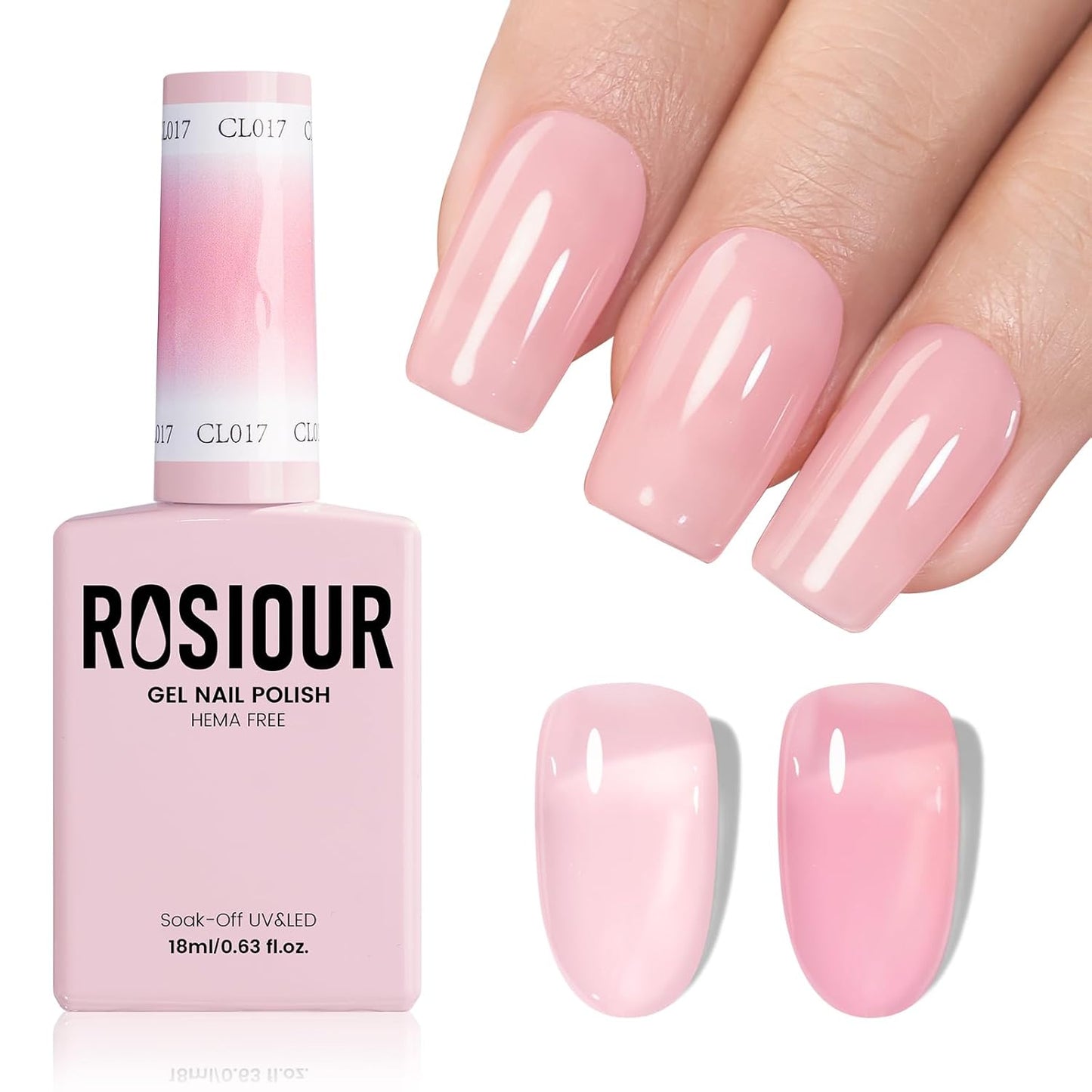 HEMA and TPO Free Milky Pink Gel Nail Polish - 18 ML Nude Jelly Pale Pink Nail Polish Gel for Women Girls Gift, Long Lasting Neutral Clear Translucent Color Soak Off Cured for Home Nail Art Salon DIY