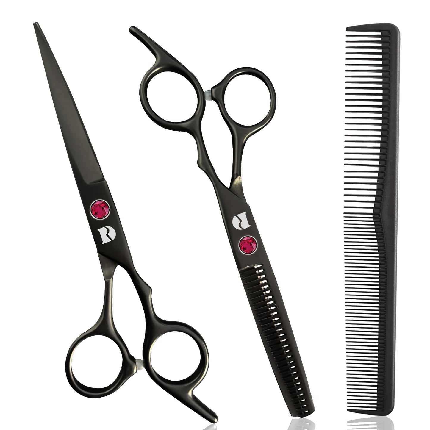 Professional Hair Cutting Shears Set,6 Inch Barber hair Cutting Scissors Thinning Shears Sharp Blades Hairdresser Haircut For Women/Men/kids 440c Stainless Steel (Black)