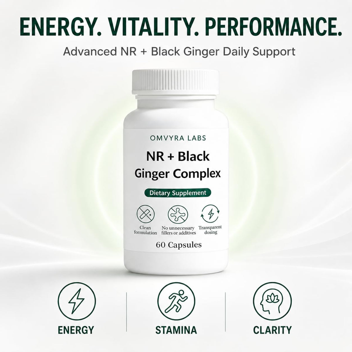 Omvyra Labs NR + Black Ginger Complex – 60 Capsules