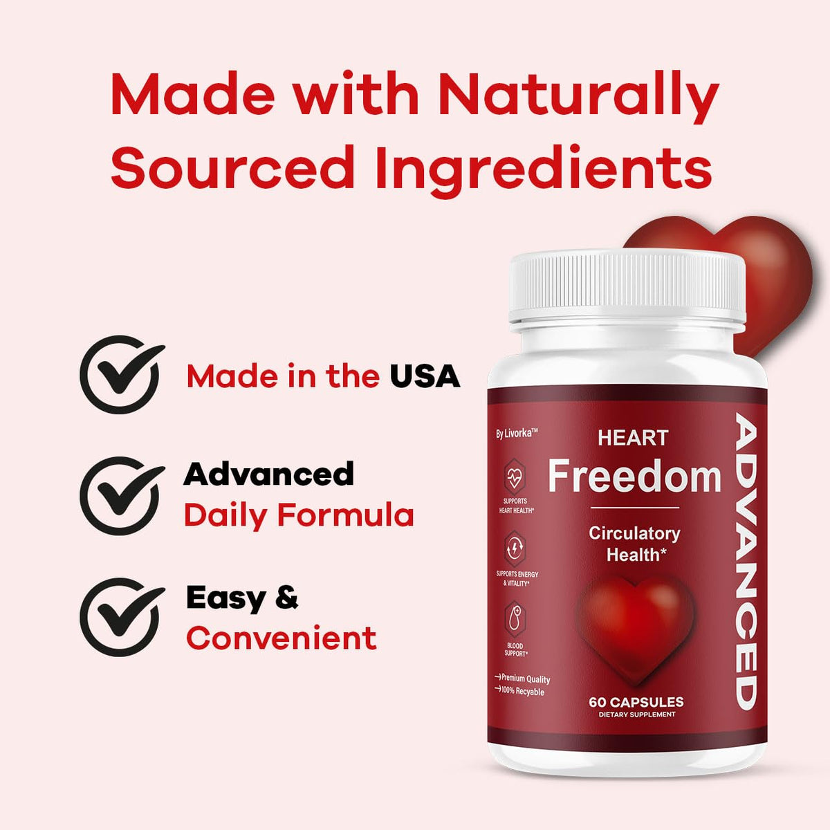 (5 Pack) Heart Freedom - Heart Freedom Capsules, Official HeartFreedom Pills All Natural Ingredients - Maximum Strength, Premium Advanced Formula Support Health & Wellness, 300 Capsules for 5 Months