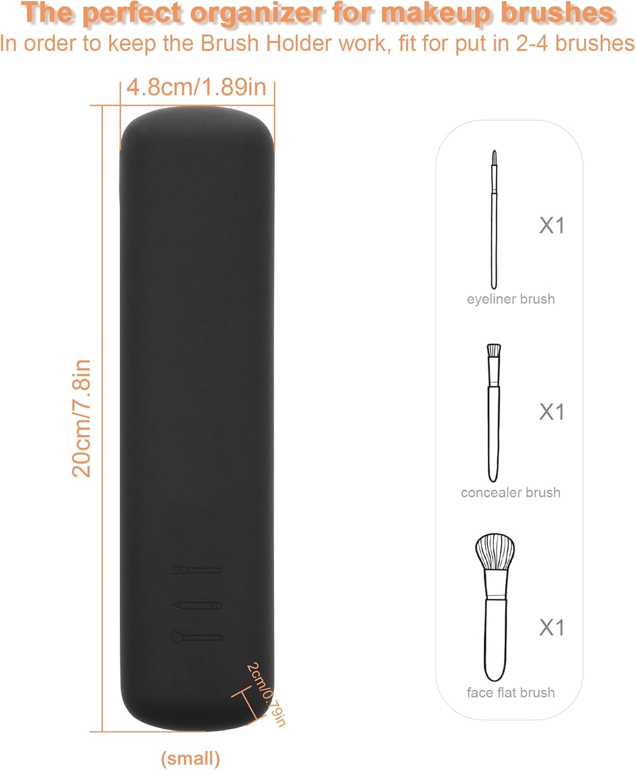 FERYES Travel Makeup Brush Holder, Magnetic Anti-fall Out Silicon Portable Cosmetic Face Brushes Holder, Soft and Sleek Makeup Tools Organizer for Travel-Black(7.8 * 1.89 * 0.79)