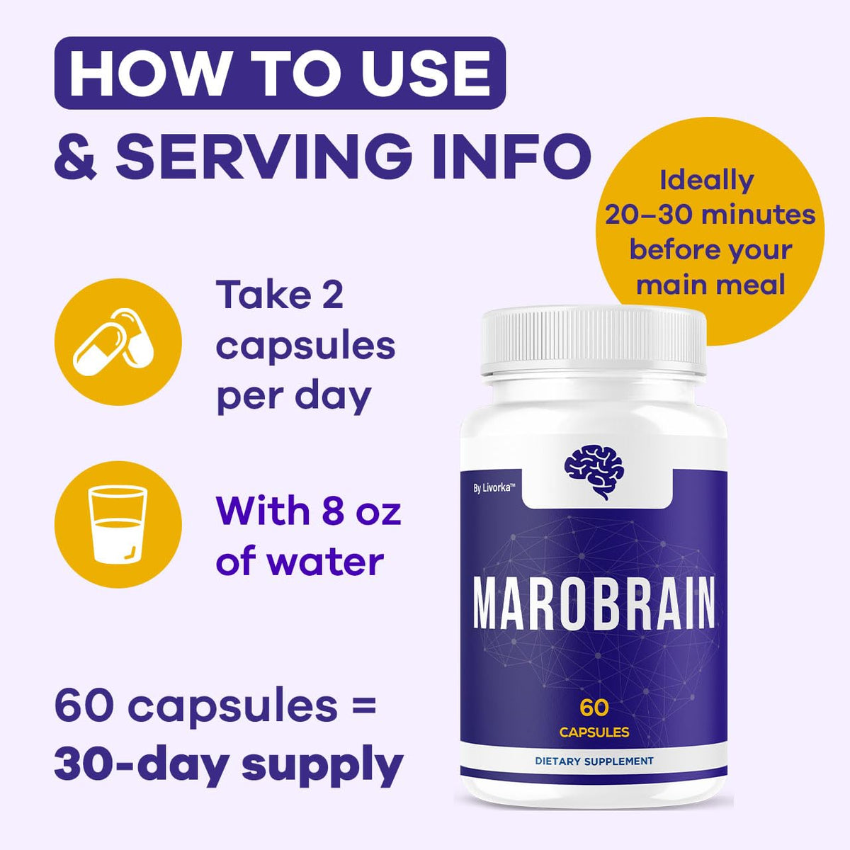 (2 Pack) Marobrain Capsules - Official Marobrain Supplement Pills Daily Support Brain & Mermory Focus, All Natural Advanced Premium Formula for Overall Health & Wellness, 120 Capsules for 2 Months