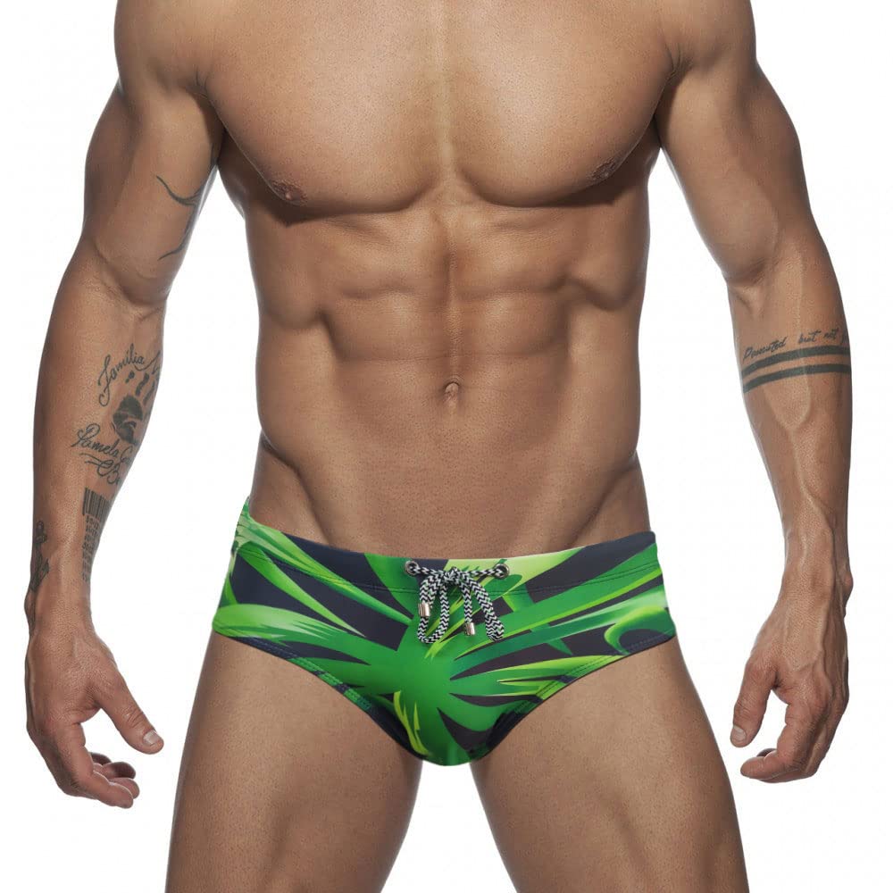 UXH Men's Swimwear Men Sexy Swim Briefs Leaves Swimsuits Swim Briefs Bikini Board Surf Shorts (Black,TAG L US M,Medium)