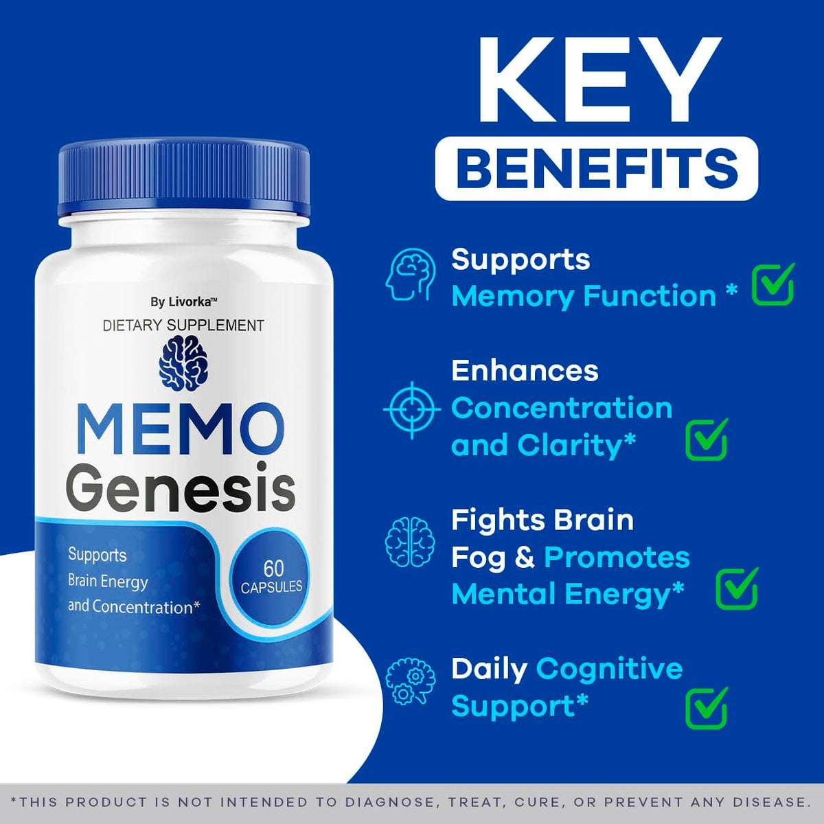 (2 Pack) Memo Genesis Capsules - Original MemoGenesis Brain Health Daily Support Pills Natural Advanced Formula Cognitive Health & Function to Help Maintain Clarity Focus, 120 Capsules for 2 Months