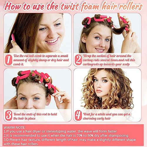 Selizo 30Pcs 9.45"x0.55" Flexible Hair Rollers, Foam Curlers for Short, Medium and Long Hair, No Heat Curlers, Hair Rods - Pink(Diameter 0.55')