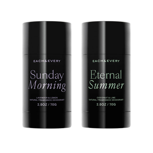 Each & Every Aluminum Free Deodorant for Women & Men, Lavender & Lemon + Coconut & Lime - All Natural Deodorant for Sensitive Skin, EWG Verified - Clean, Baking Soda-Free, Plant-Based - 2.5oz, 2 Pack