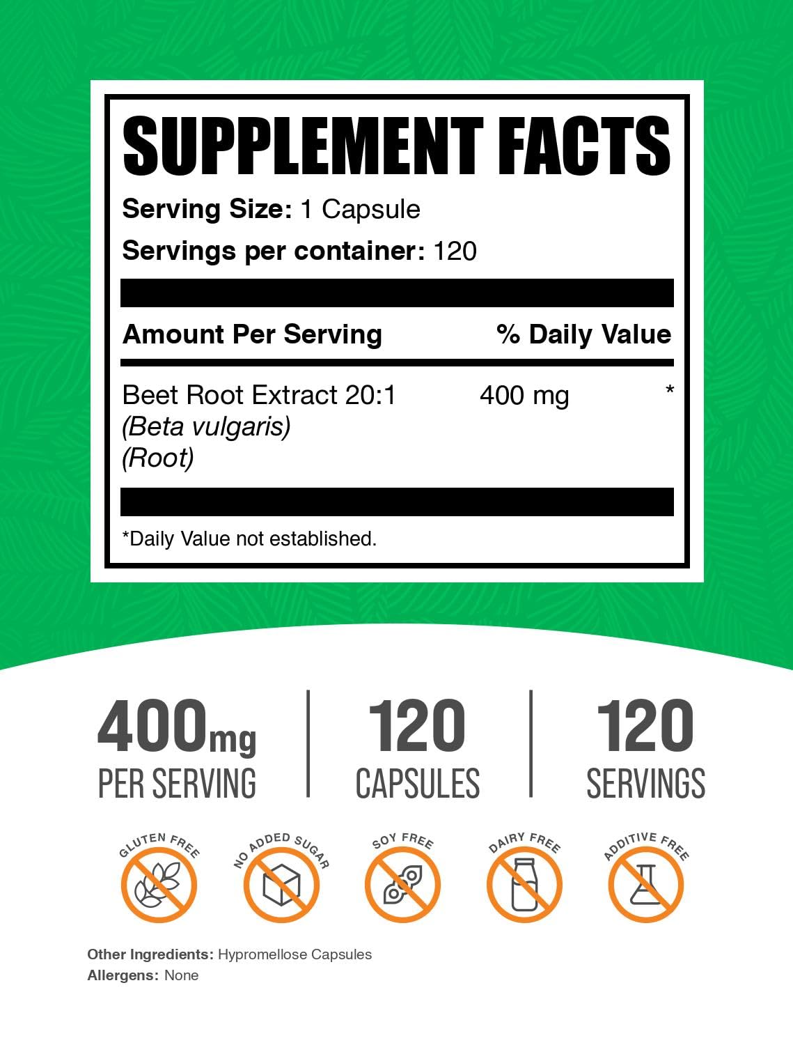 BulkSupplements.com Beet Root Extract Capsules - Superfood Supplement, Beet Root Supplement - Vegan & Gluten Free, 1 Capsule per Serving (400mg), 120 Count (Pack of 1)