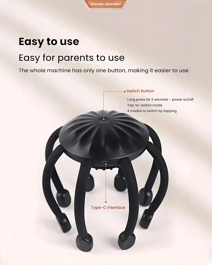 360° Electric Scalp Massager with 8 Nodes, 4 Modes – Rechargeable Head Massager for Stress Relief, Headache & Sleep Aid, Portable Design