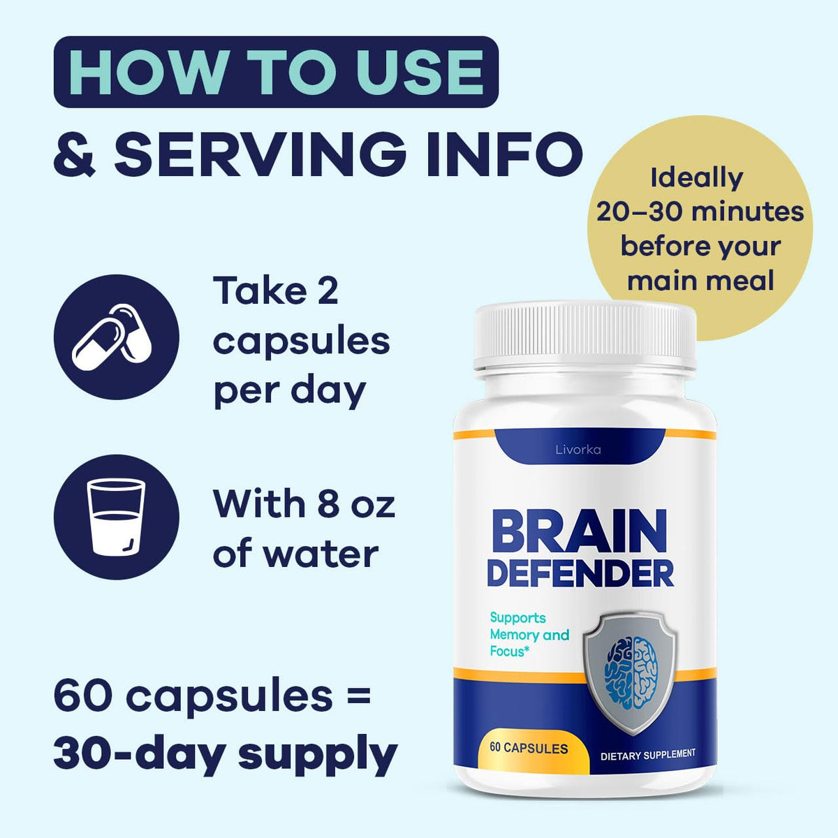 (2 Pack) Brain Defender - Official Brain Defender Supplement Advanced Pills, Natural Brain and Memory Support, Brain Defender Health & Wellness Multivitamin, 120 Capsules for 2 Months