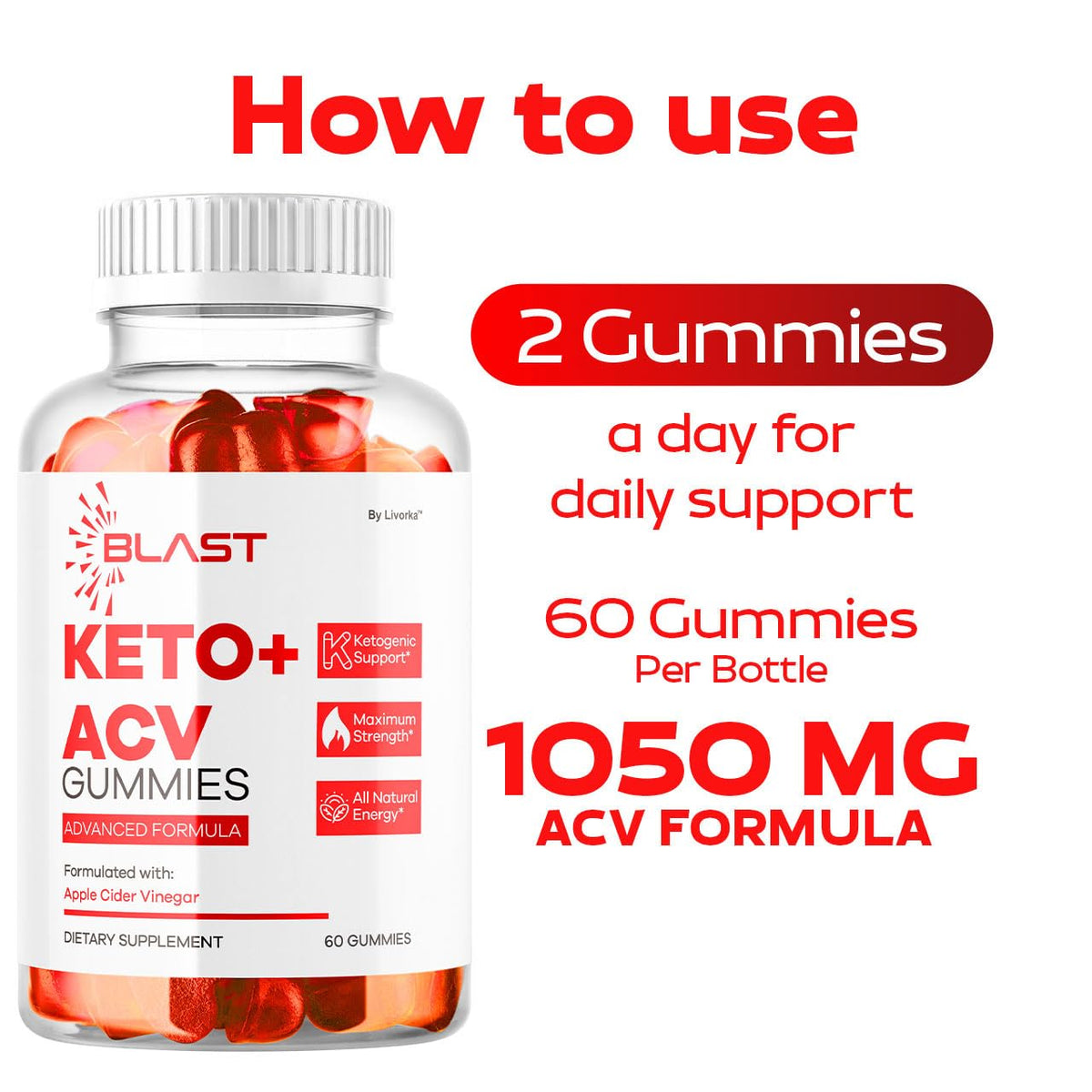 (2 Pack) Blast Keto ACV Gummies - Official Blast Keto ACV Advanced Premium 1050MG Vitamin Gummys, Blast Keto All Natural Apple Cider Vinegar Formula, BlastKeto ACV Review, 120 Gummies for 2 Months