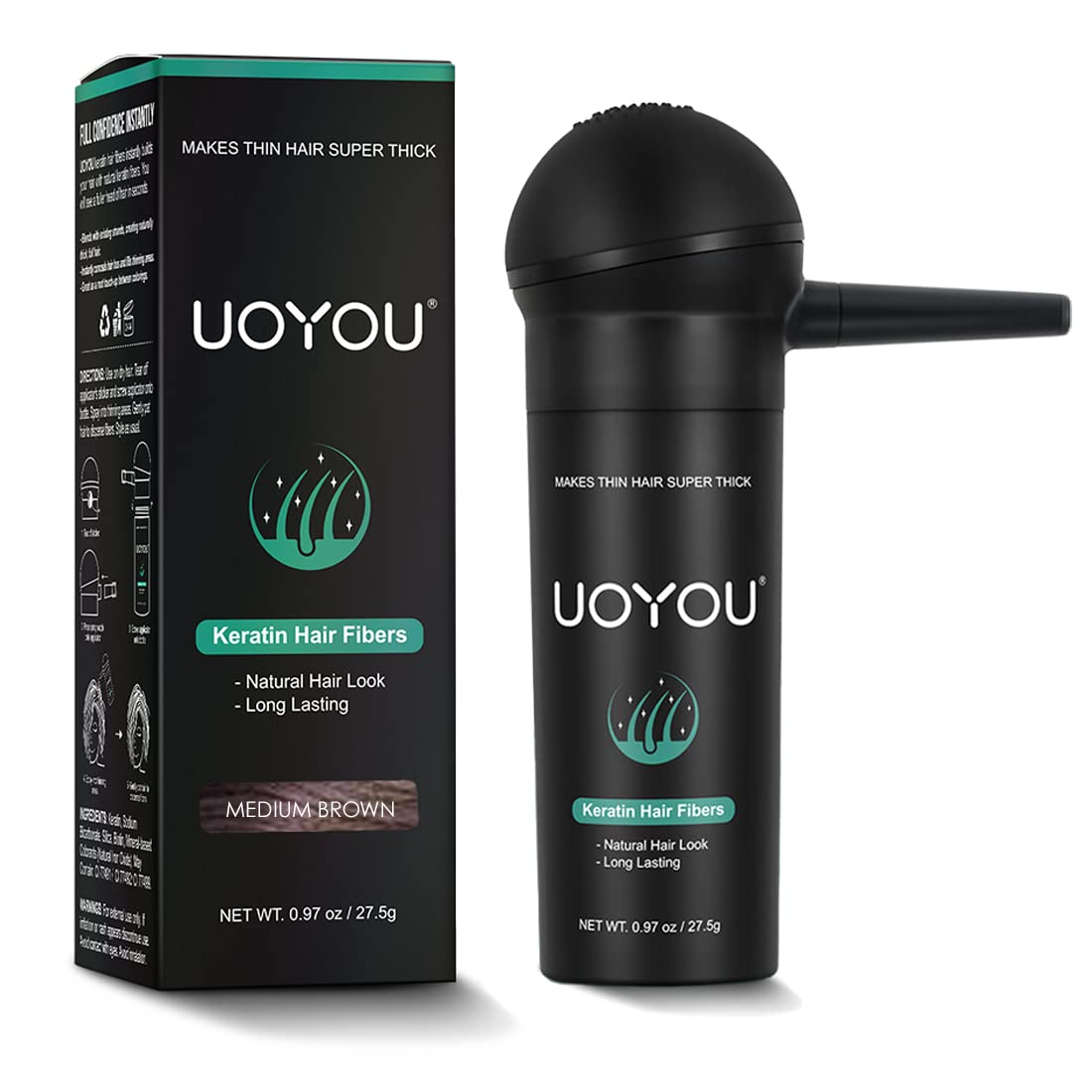 MEDIUM BROWN Hair Fibers for Thinning Hair 27.5g Bottle with Applicator | Natural Keratin Hair Fibers Concealer for Hair Loss for Men and Women | Hair Building Fibres Powder [MEDIUM BROWN Hair Fiber]