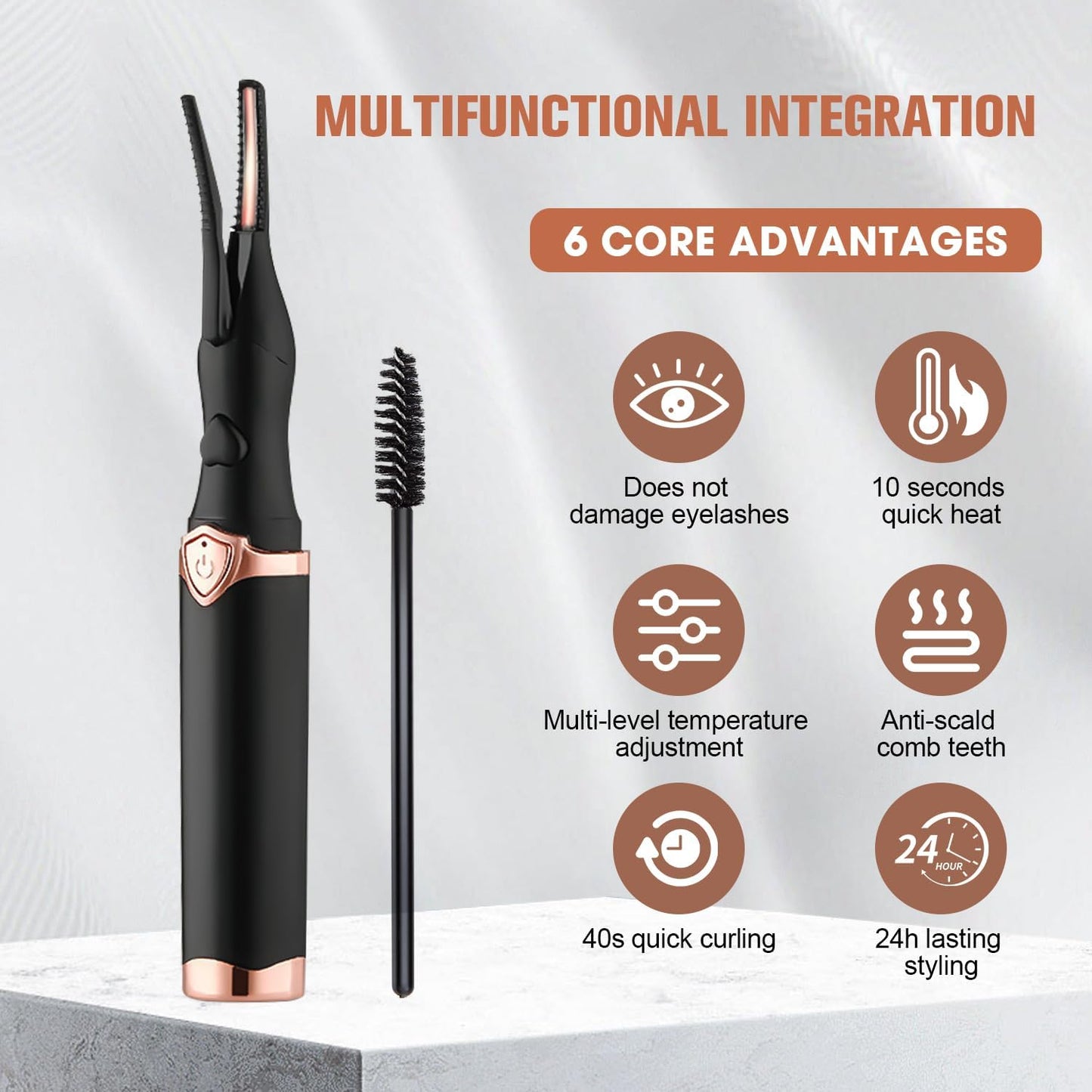 Heated Eyelash Curler, 2 in 1 Clip-Type Design, USB Rechargeable Electric Eyelash Curler, 3 Heat Modes, Natural Curling 24 Hours Long Lasting, Beauty Tools for Women (Black)