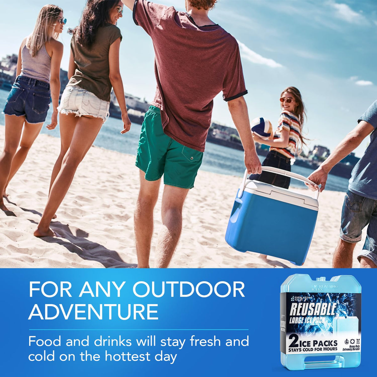 Jumbo Reusable Ice Packs for Cooler with Handle (2 Pack) Long Lasting Coolness, BPA Free, Freezer Packs for Extended Cooling | Cooler Ice Packs for Camping, Fishing, Hiking, Beach