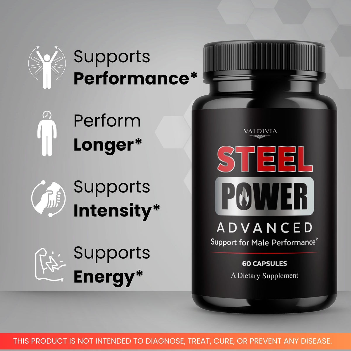 Valdivia SteelPower Capsules - Official Steel Power Supplement, Premium Formula, Natural Vitamins for Health & Wellness - 60 Capsules for 1 Month