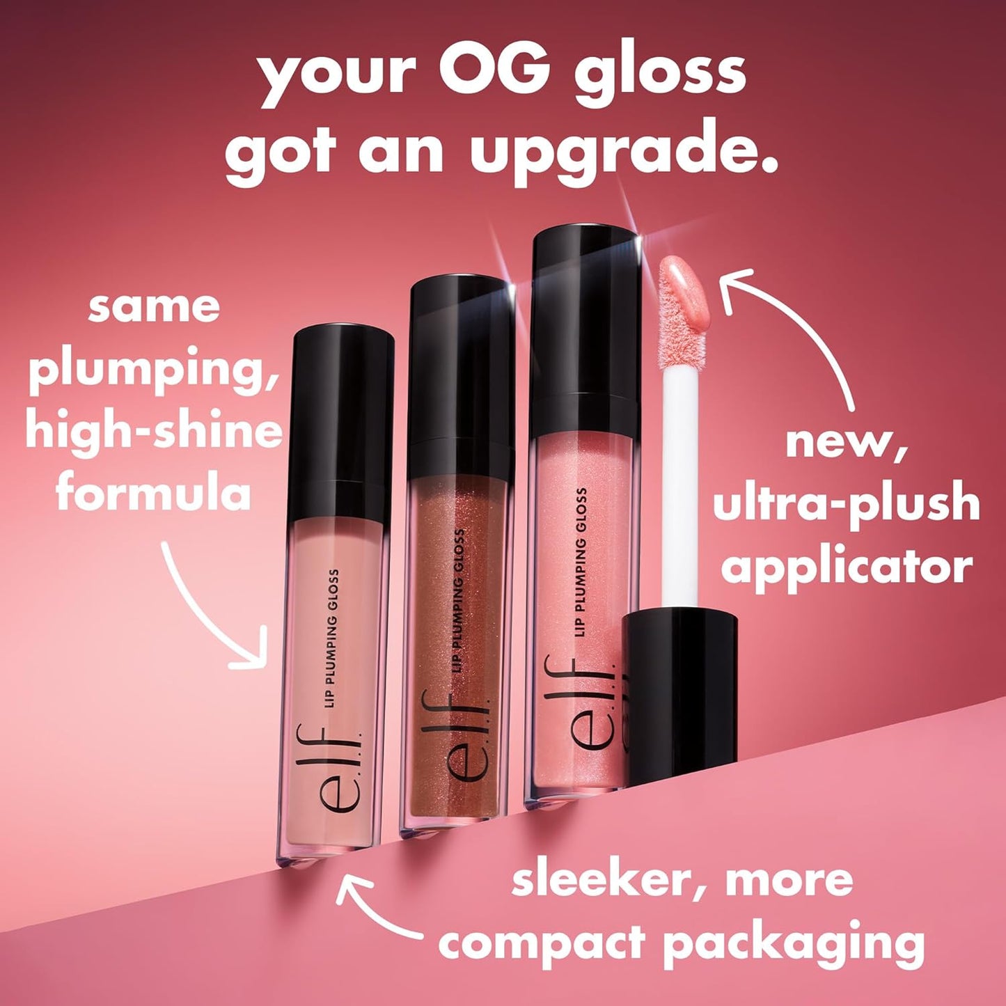 e.l.f. Lip Plumping Gloss, Hydrating, Nourishing, Invigorating, High-Shine, Plumps, Volumizes, Cools, Soothes, Champagne Glam, Shimmer, 0.1 Oz