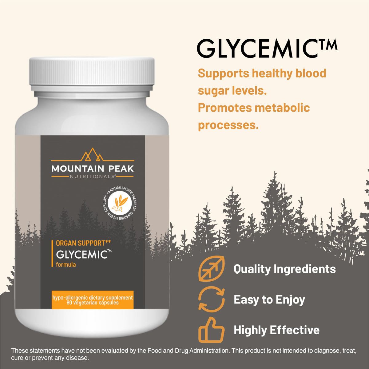 Mountain Peak Nutritionals Glycemic Formula - Organ Support Supplement - Supports Healthy Levels & Promotes Metabolic Processes - Hypoallergenic Dietary Supplement (90 Vegetarian Capsules)