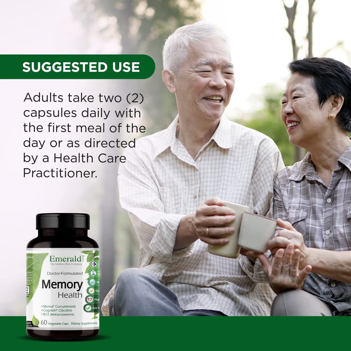 EMERALD LABS Memory Health - Brain Health & Memory Supplement - Supports Energy & Focus - Features Meriva Turmeric, Vitamin B12 & More - 60 Vegetable Capsules (30-Day Supply)