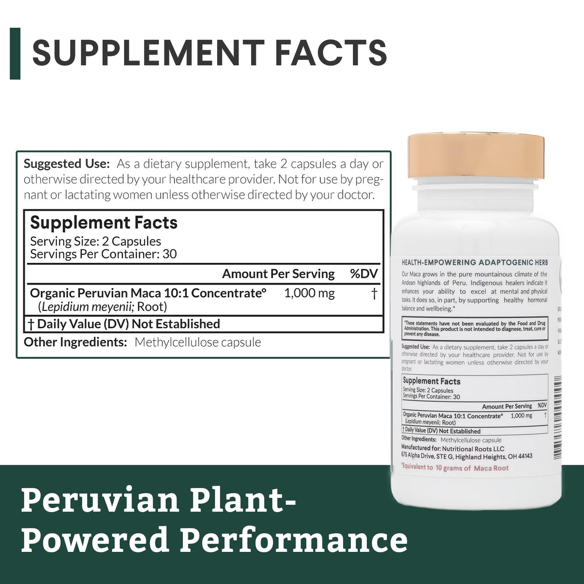 Nutritional Roots Organic Peruvian Maca Root 60 Gelatinized Capsules