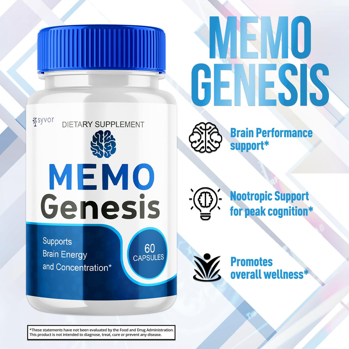 (2 Pack) Memo Genesis Capsules, Official Memogenesis Brain Health Support Pills with All Natural Ingredients, Advanced Brain Energy Supplement with Max Strength Vitamins for Women & Men (120 Capsules)